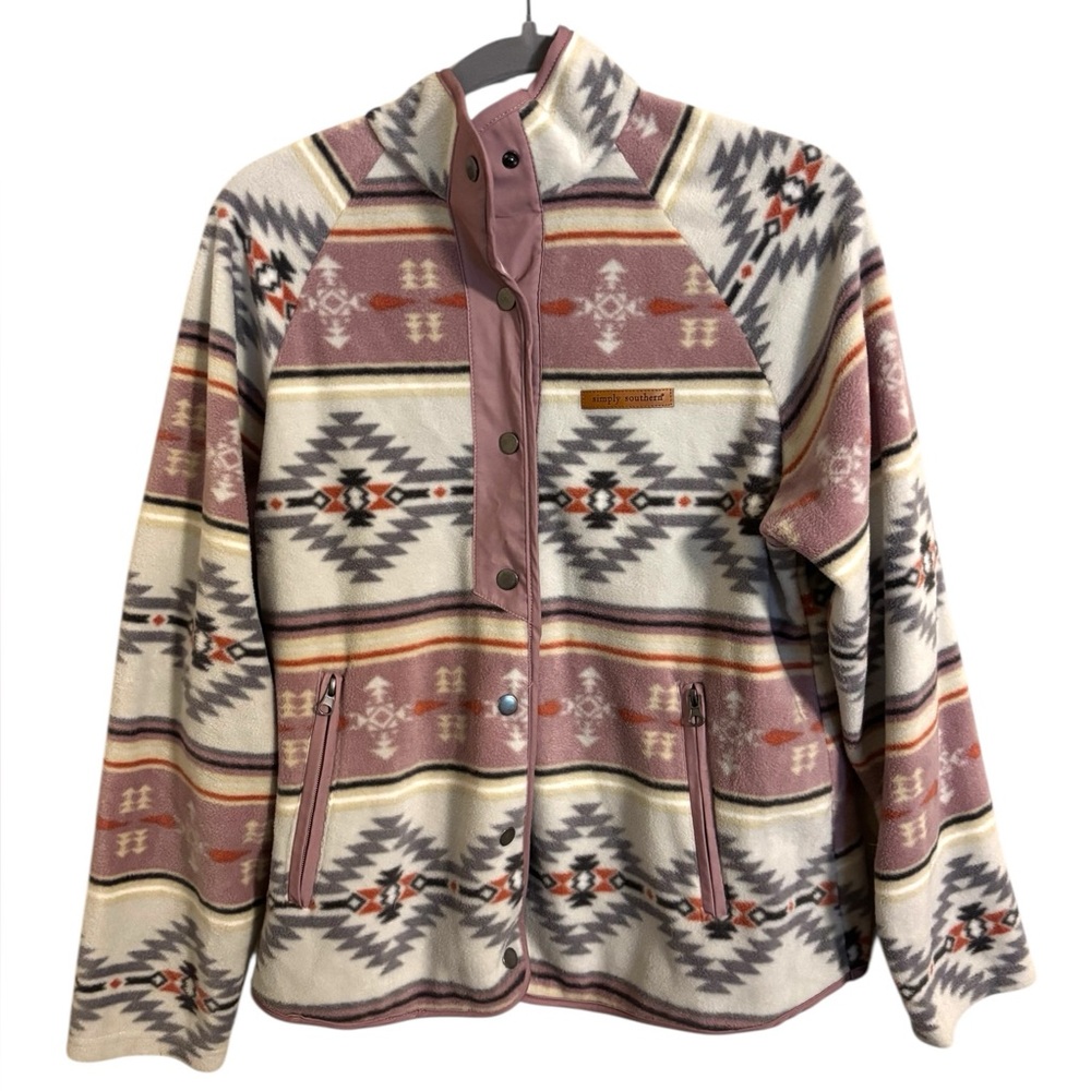 Simply Southern Pink Aztec Quarter Snap‎ Fleece Large